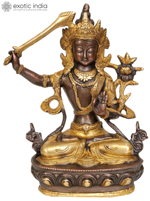 8" Manjushri Tibetan Buddhist Brass Statue Handmade