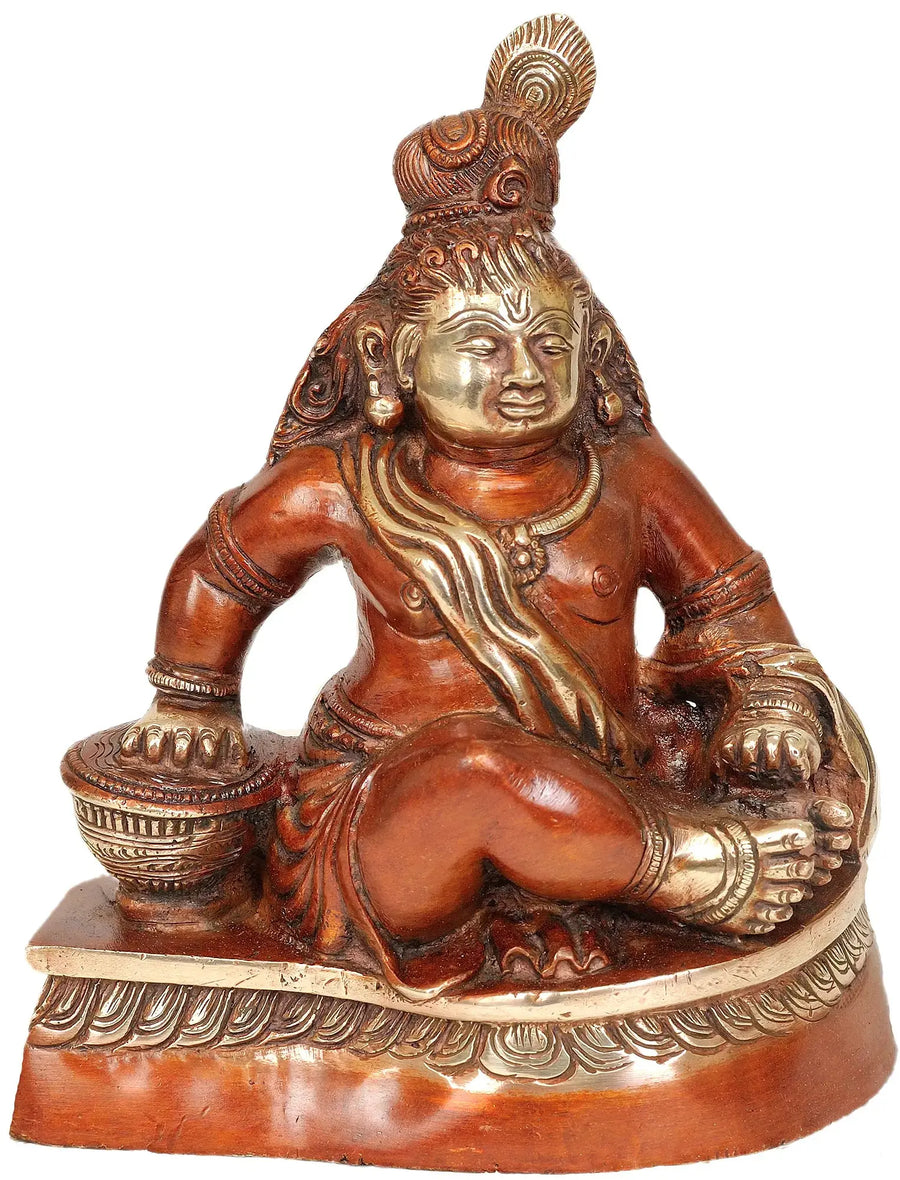 7" Handmade Brass Butter Krishna Idol for Pooja