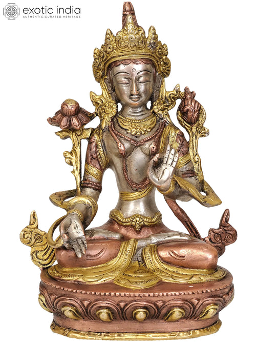 8" Handmade White Tara Brass Statue for Pooja