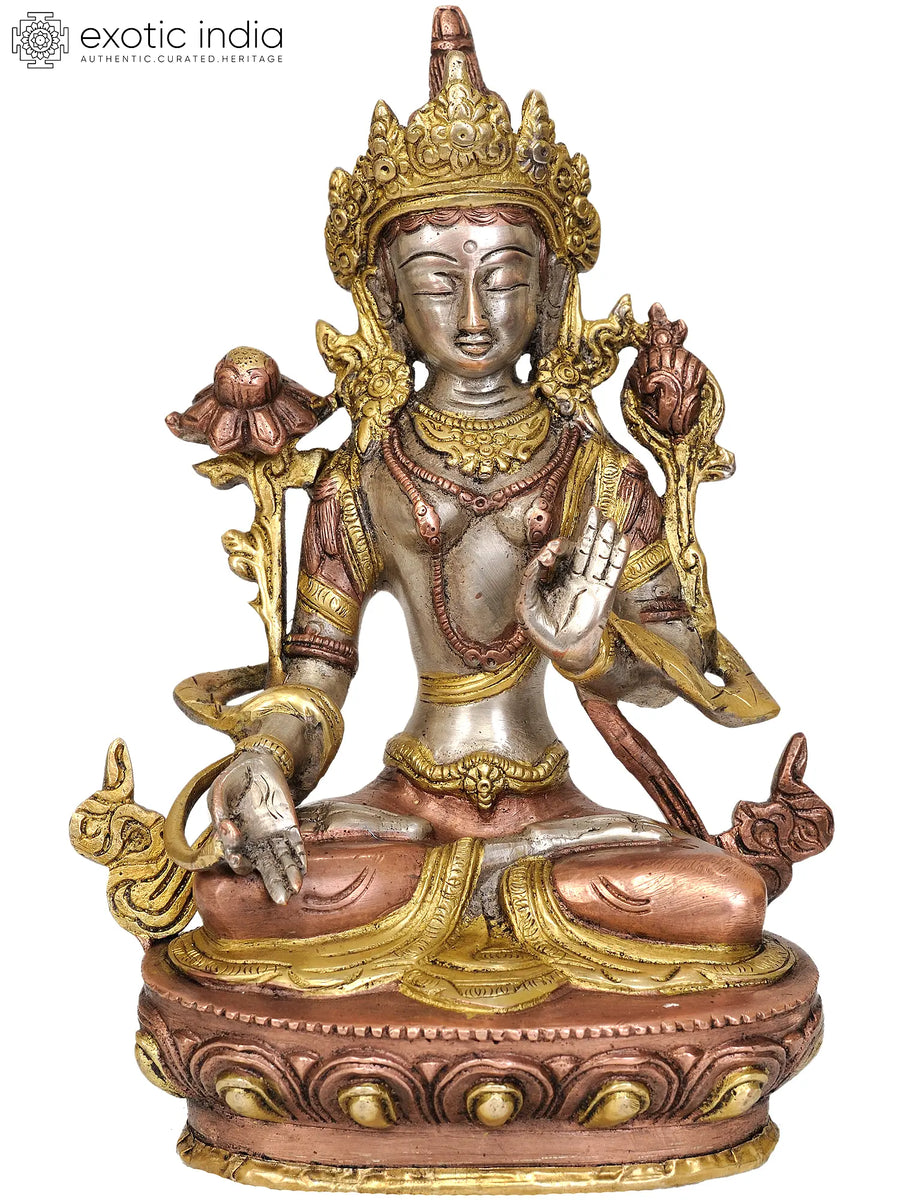 8" Handmade White Tara Brass Statue for Pooja