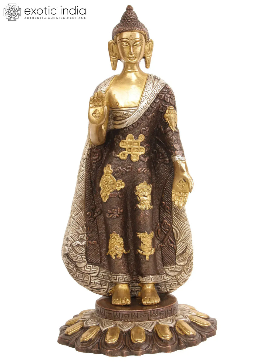 11" Standing Buddha Brass Statue Handmade