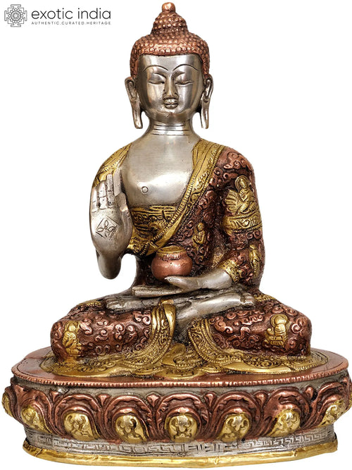 9" Handmade Tibetan Buddhist Blessing Buddha Brass Statue
