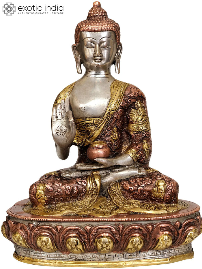 9" Tibetan Buddhist Blessing Buddha In Brass | Handmade | Made In India