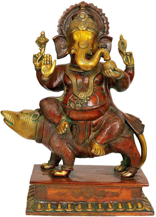 18" Ekakshara Ganapati Handmade Brass Statue for Pooja