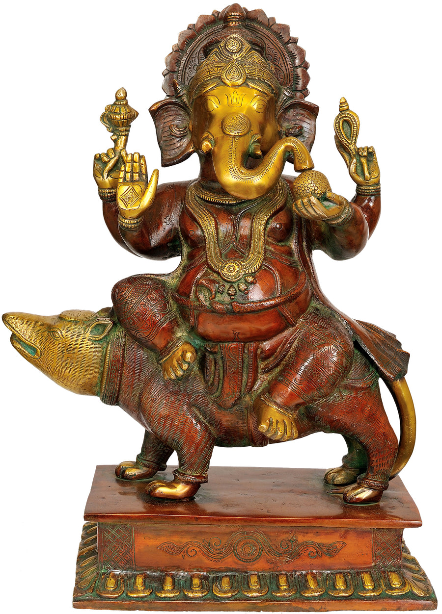 18" Ekakshara Ganapati Handmade Brass Statue for Pooja