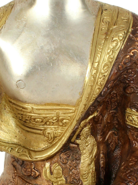 13" Buddha Seated on an Ornate Pedestal | Handmade Brass Statue