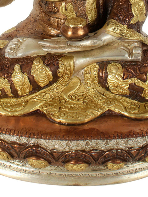 13" Buddha Seated on an Ornate Pedestal | Handmade Brass Statue