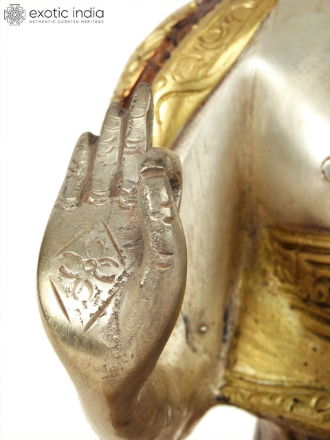 13" Buddha Seated on an Ornate Pedestal | Handmade Brass Statue