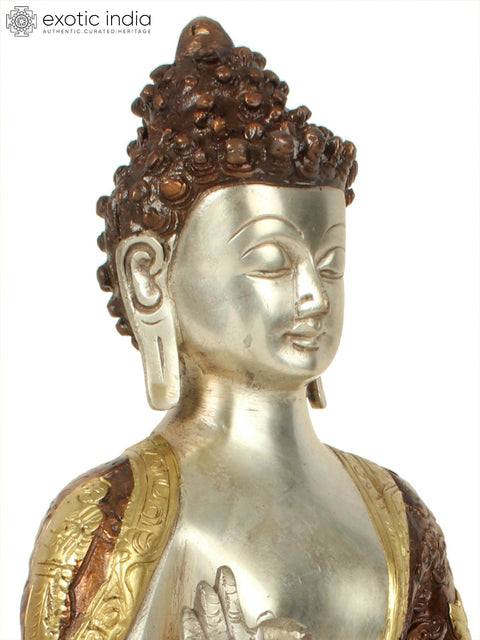 13" Buddha Seated on an Ornate Pedestal | Handmade Brass Statue