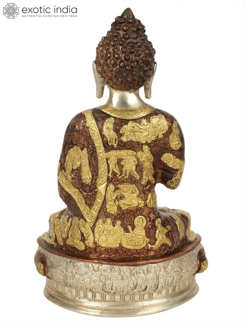 13" Buddha Seated on an Ornate Pedestal | Handmade Brass Statue
