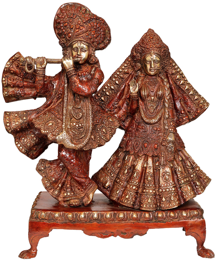 17" Handmade Radha Krishna Brass Statue for Pooja