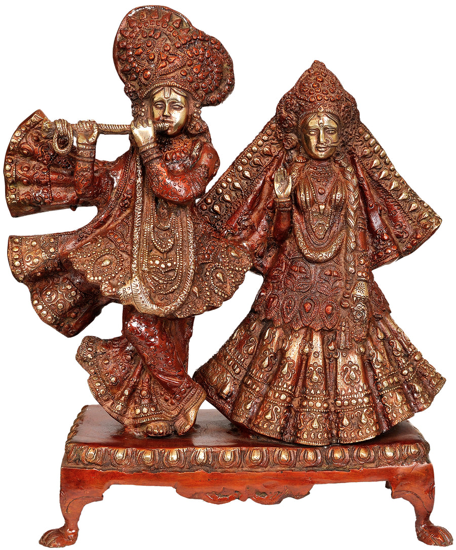 17" Handmade Radha Krishna Brass Statue for Pooja