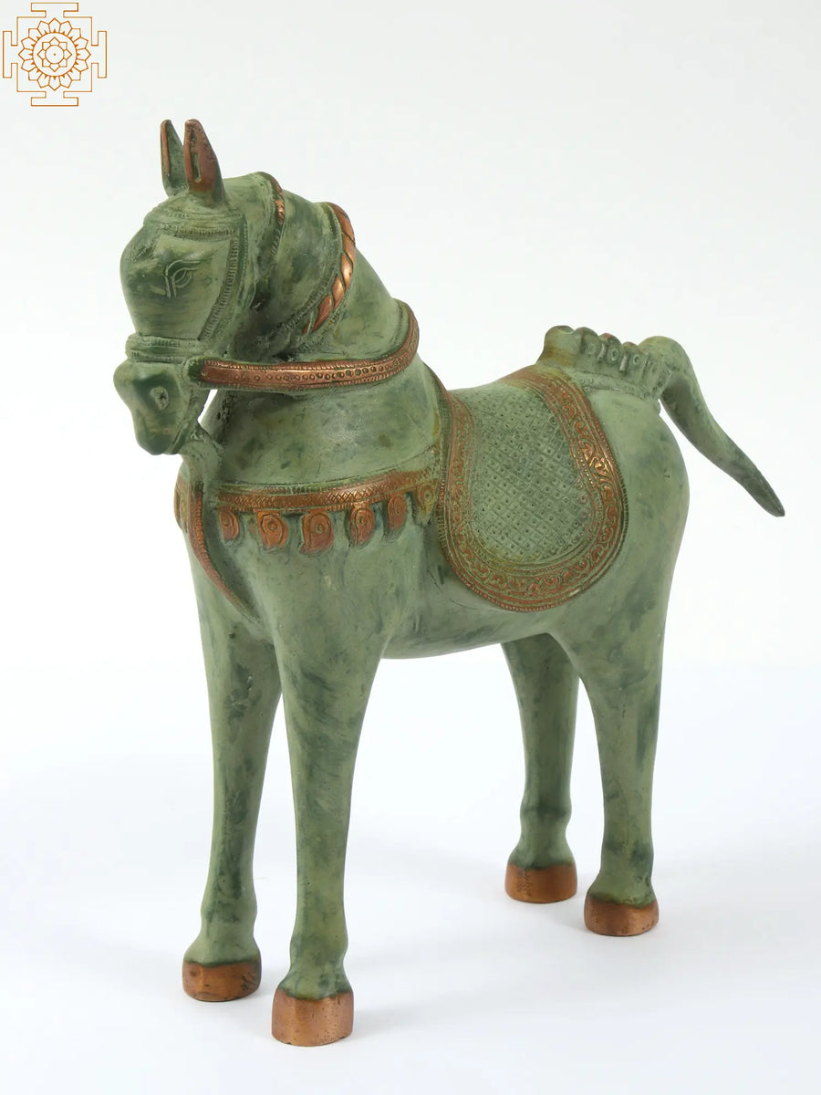 9" Brass Saddled Horse Statue for Home Decor