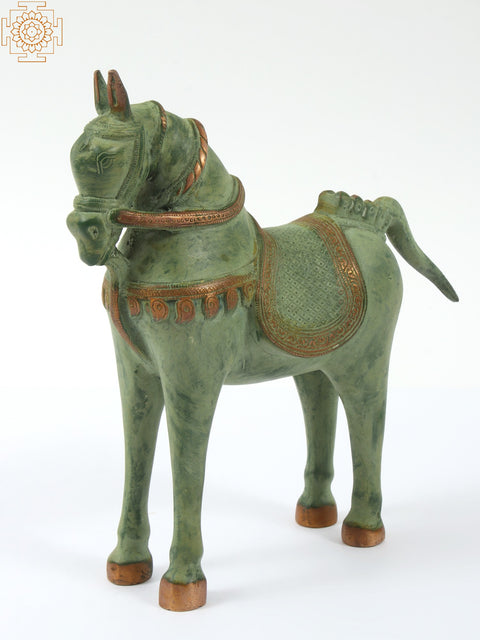 9" Brass Decorative Saddled Horse Figurine