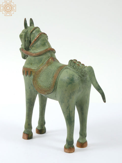 9" Brass Decorative Saddled Horse Figurine