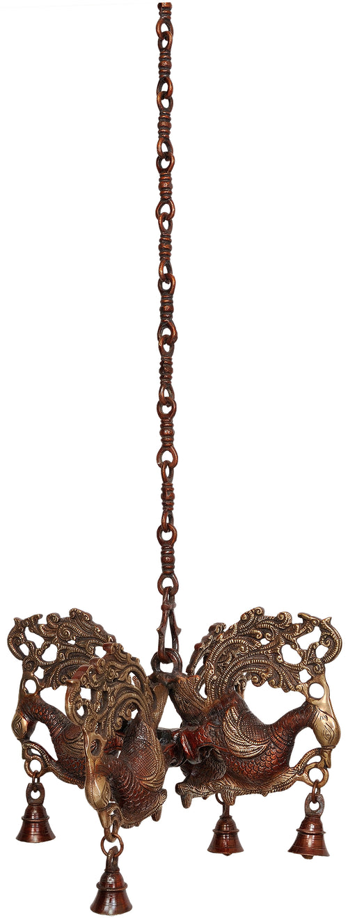 12" Brass Peacock Hanging Bells Statue Handmade