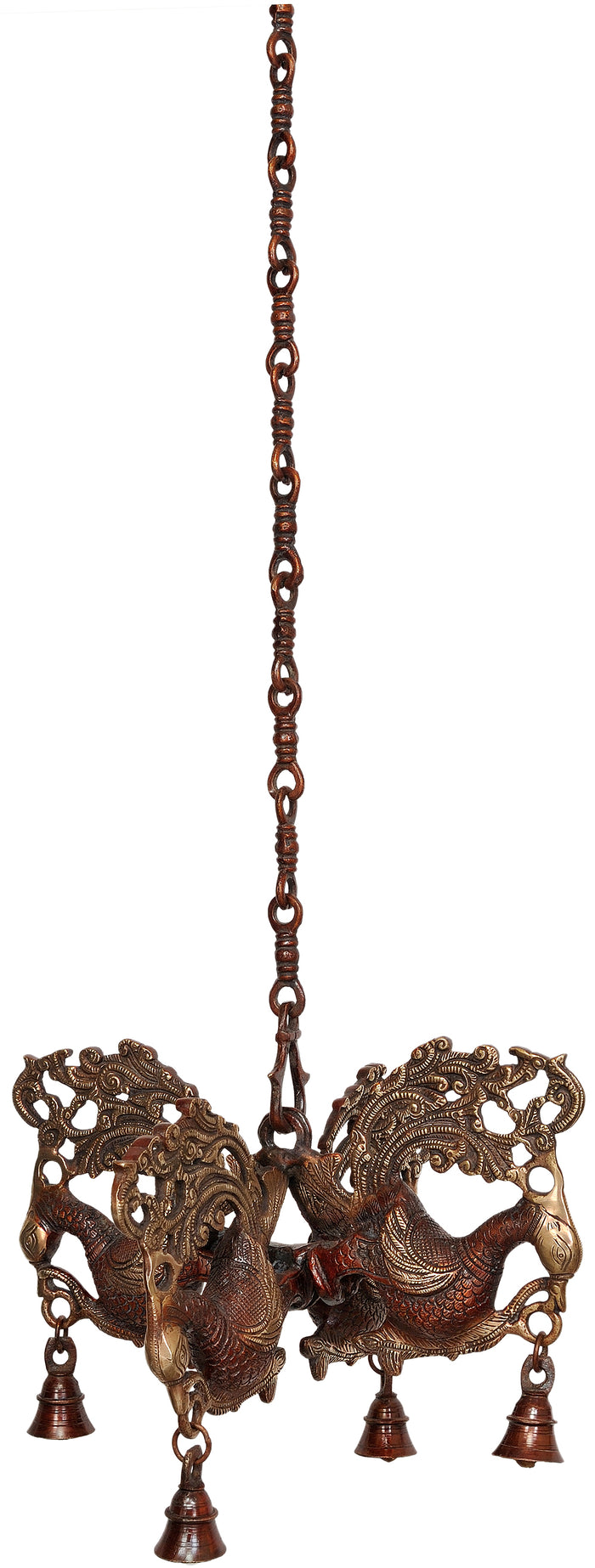 12" Brass Peacock Hanging Bells Statue Handmade