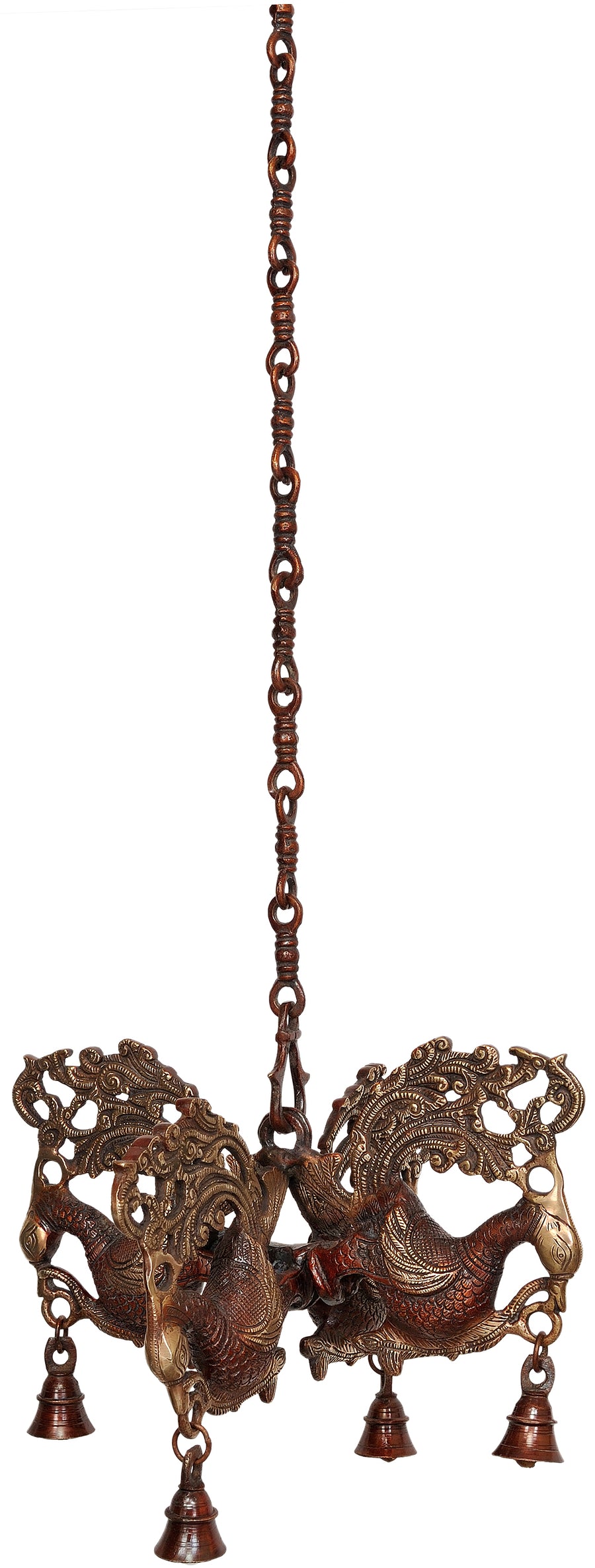 12" Brass Peacock Hanging Bells Statue Handmade