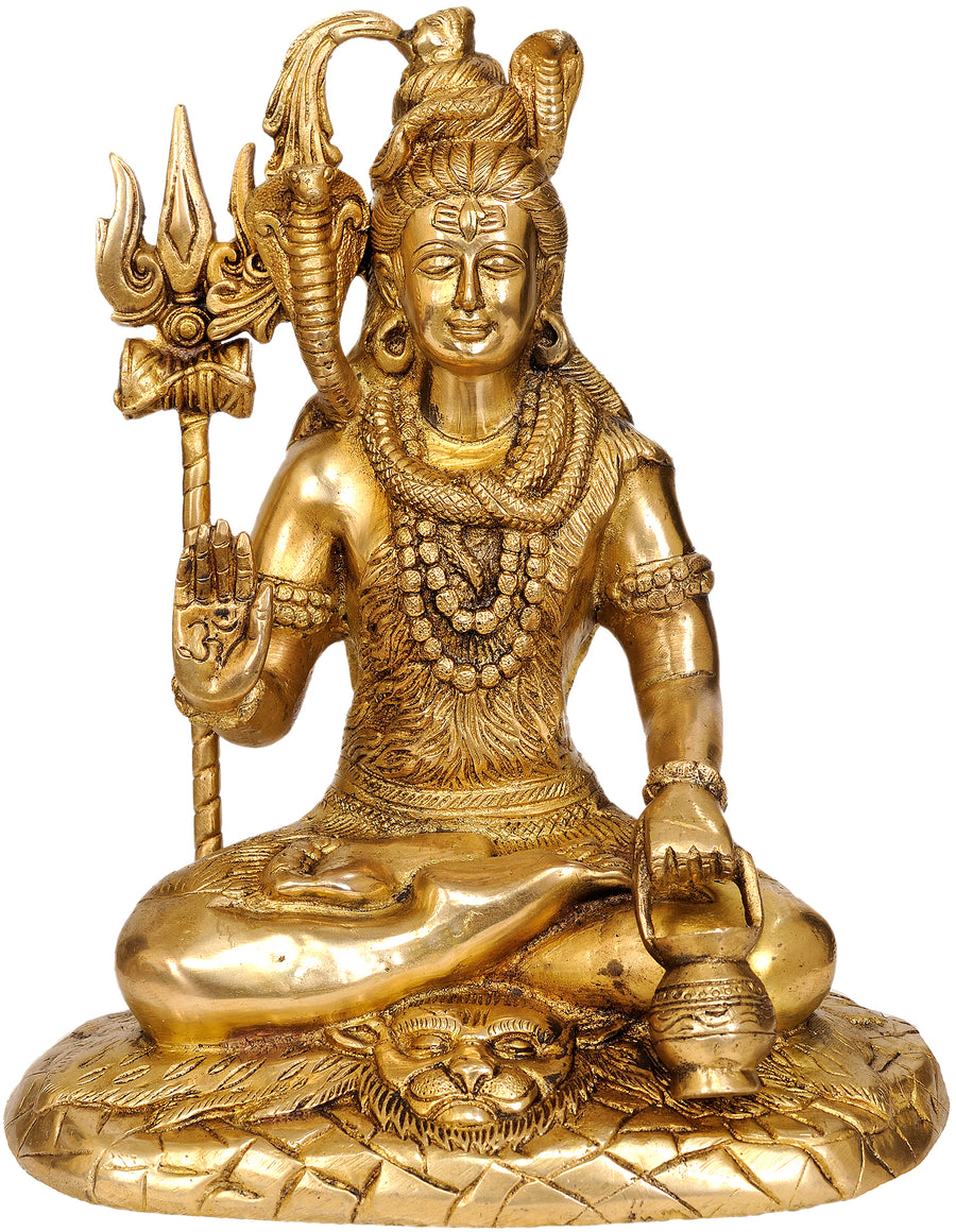 10" Lord Shiva Seated on Mount Kailash Handmade Brass Statue