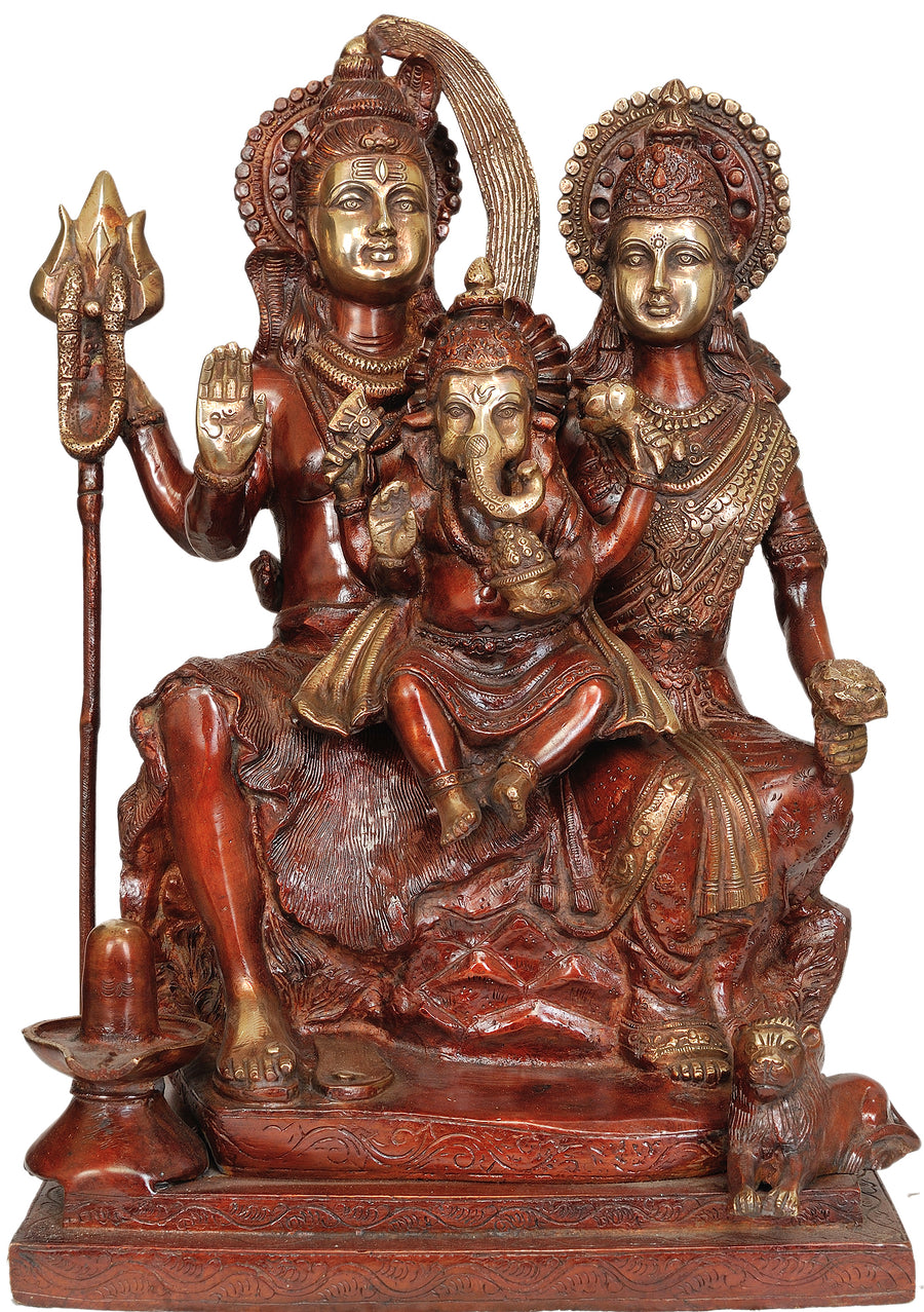17" Shiva Family Brass Statue Handmade Home Decor