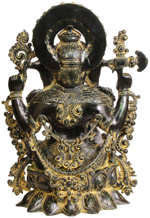 17" Lord Ganesha Seated on Lotus In Brass | Handmade | Made In India