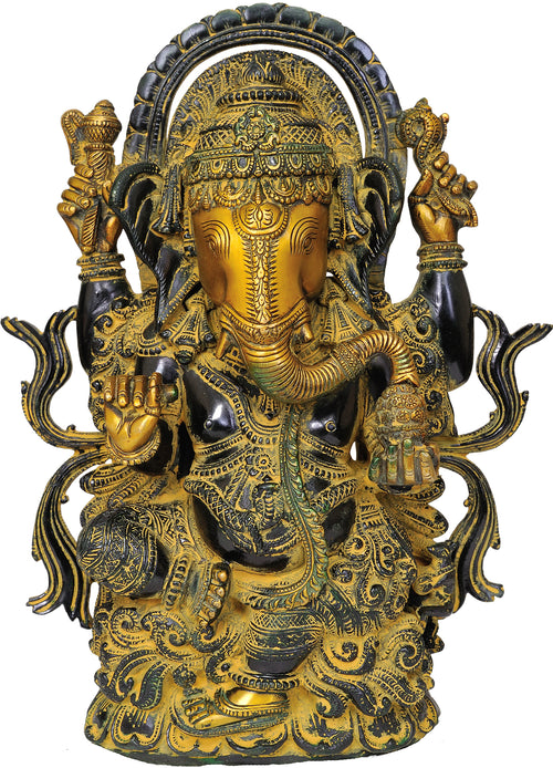 13" Handmade Lord Ganesha Brass Statue for Pooja