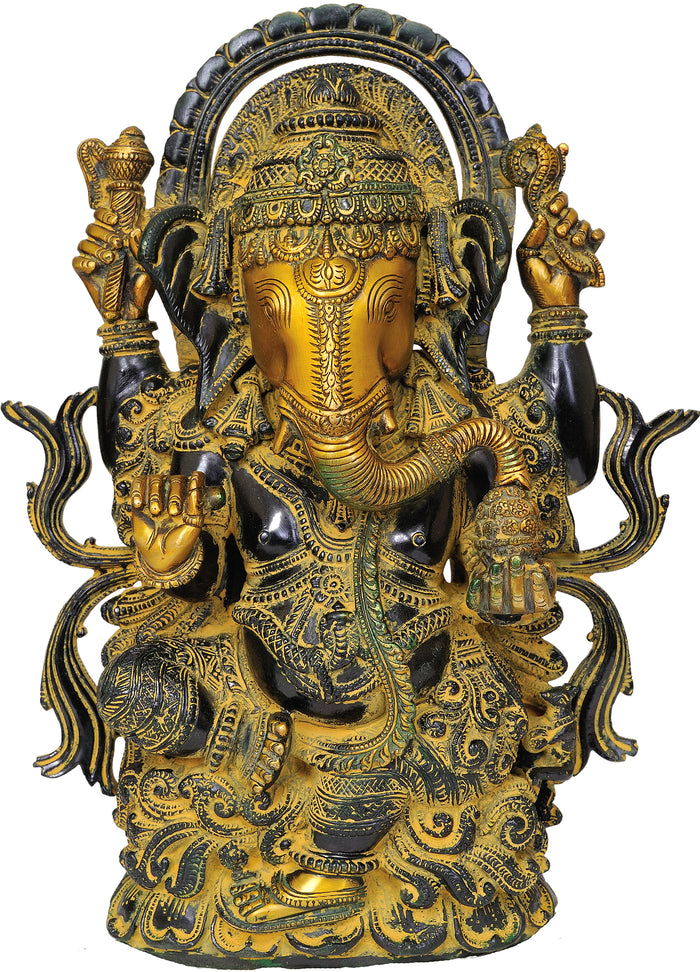13" Handmade Lord Ganesha Brass Statue for Pooja