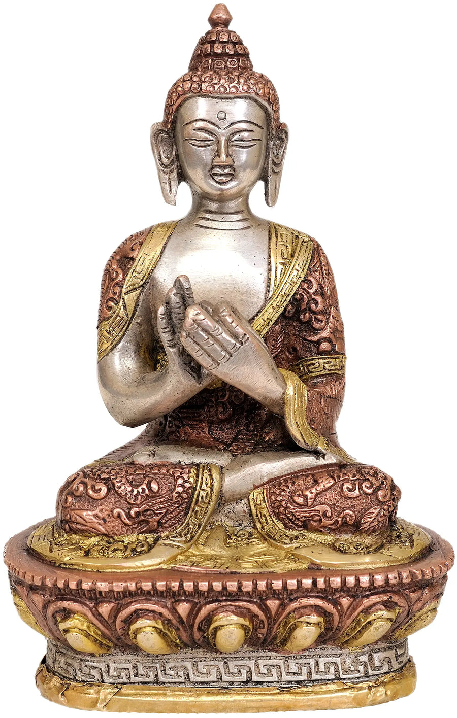 7" Brass Buddha Dharmachakra Mudra Handmade Statue