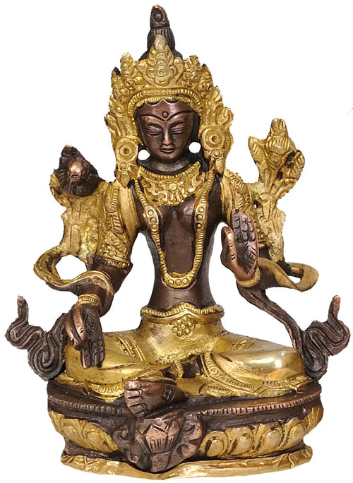 5" Handmade Green Tara Brass Statue for Pooja