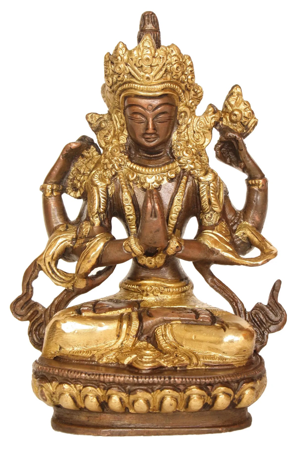 5"  Tibetan Buddhist Deity Chenrezig statue in Brass | Handmade | Made in India