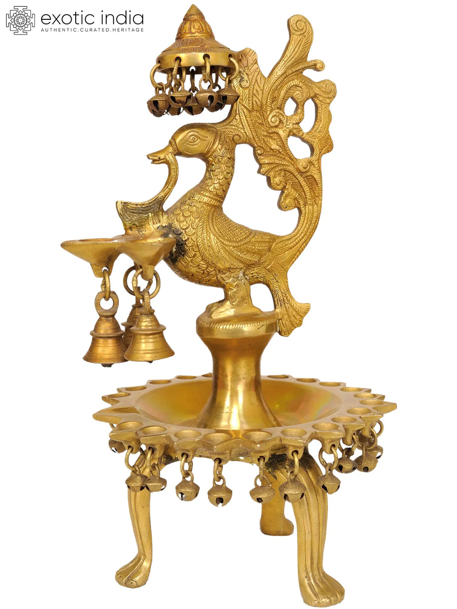 13" Mayura Brass Lamp Handmade Idol