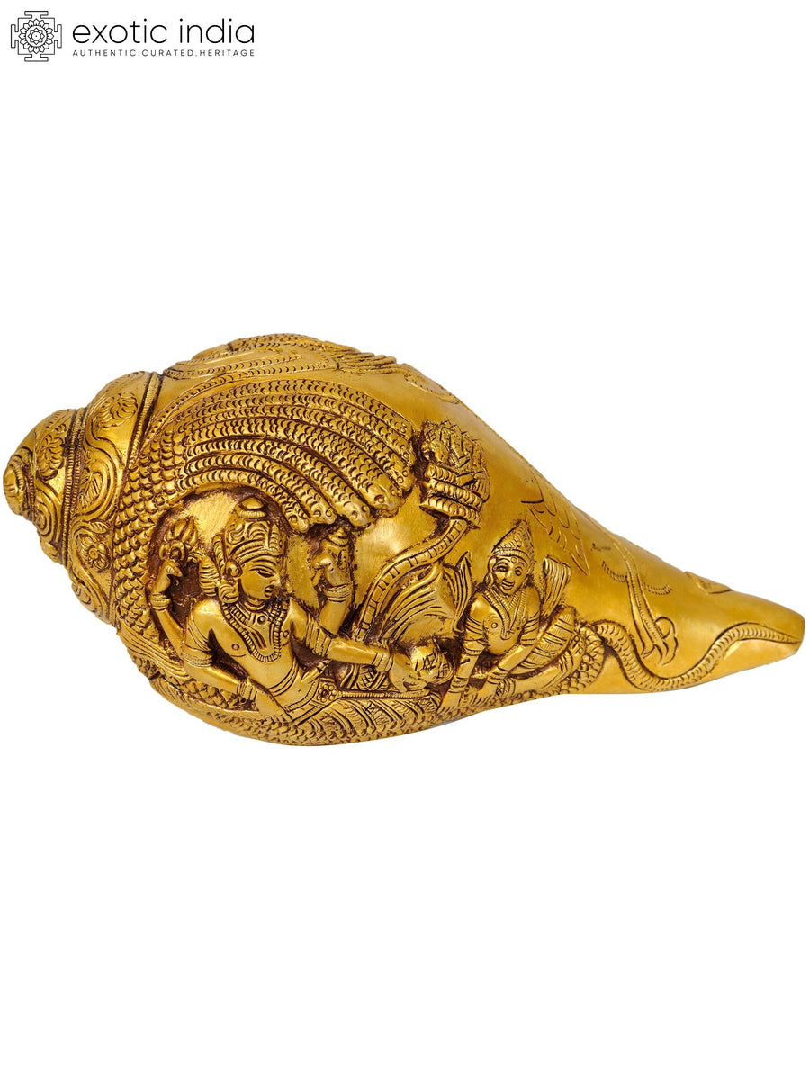 7" Sheshshayi Vishnu Brass Statue with Conch
