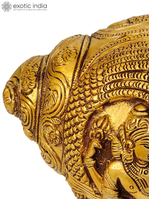 7" Sheshshayi Vishnu Conch Brass Statue | Handmade | Made in India
