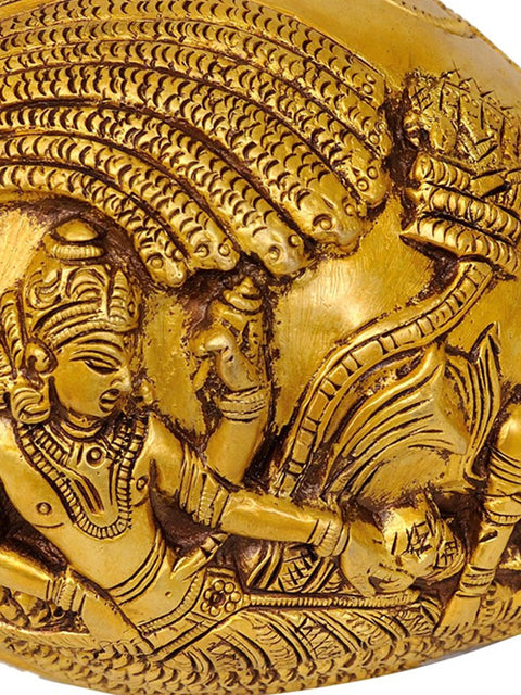 7" Sheshshayi Vishnu Conch Brass Statue | Handmade | Made in India