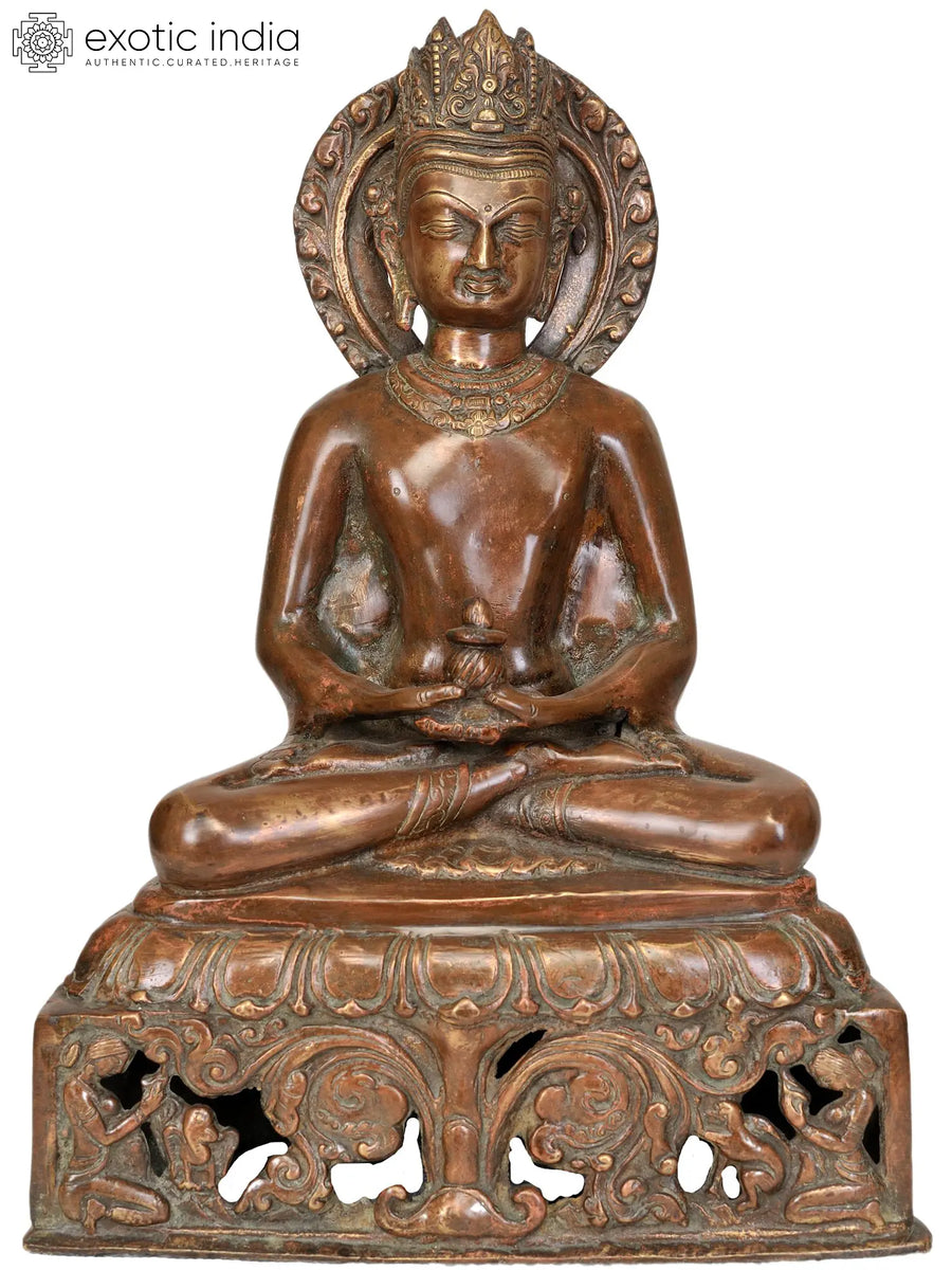 13" Crowned Buddha Tibetan Brass Statue Handmade