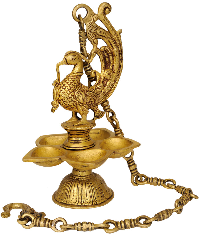 10" Mayura Brass Hanging Puja Lamp Handmade