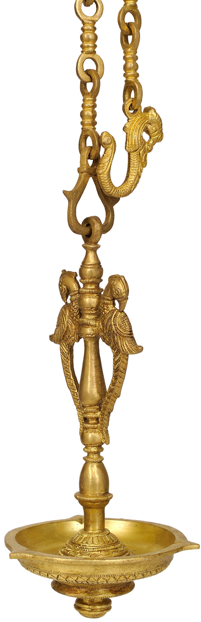 11" Brass Peacock Pair Hanging Lamp - Handmade Home Decor