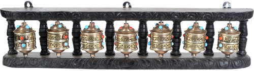 Set of Seven Prayer Wheels Brass Wall Hanging