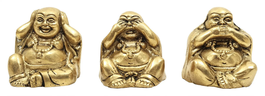 2" Laughing Buddha Trinity Brass Statue Handmade