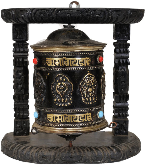 Ashtamangala Prayer Wheel Brass Statue