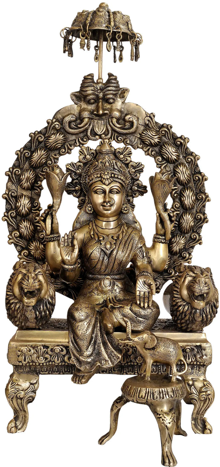 36" Large Size Enthroned Lakshmi In Brass | Handmade | Made In India