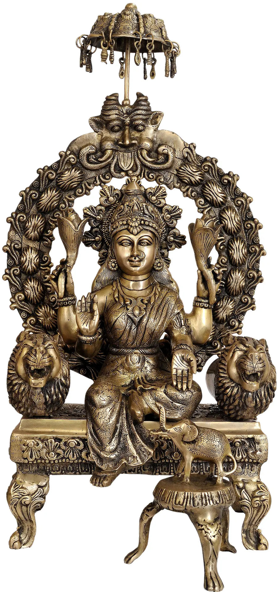 36" Large Enthroned Lakshmi Brass Statue Handmade