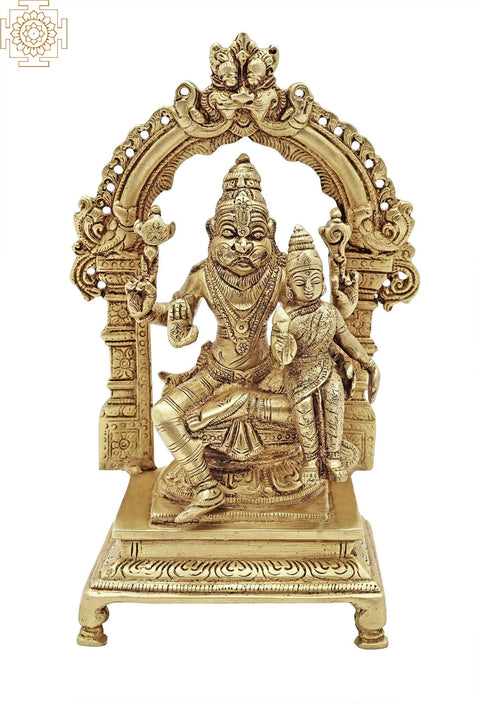 8" Brass Lord Narasimha Idol with His Shakti | Handmade | Made in India