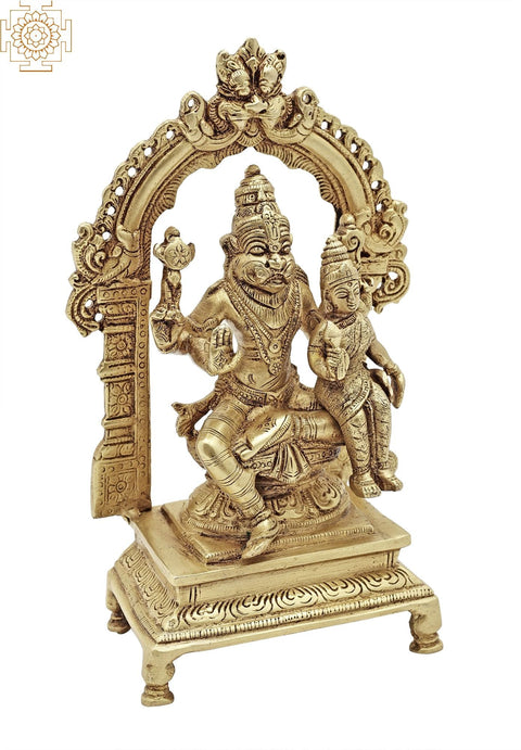 8" Brass Lord Narasimha Idol with His Shakti | Handmade | Made in India
