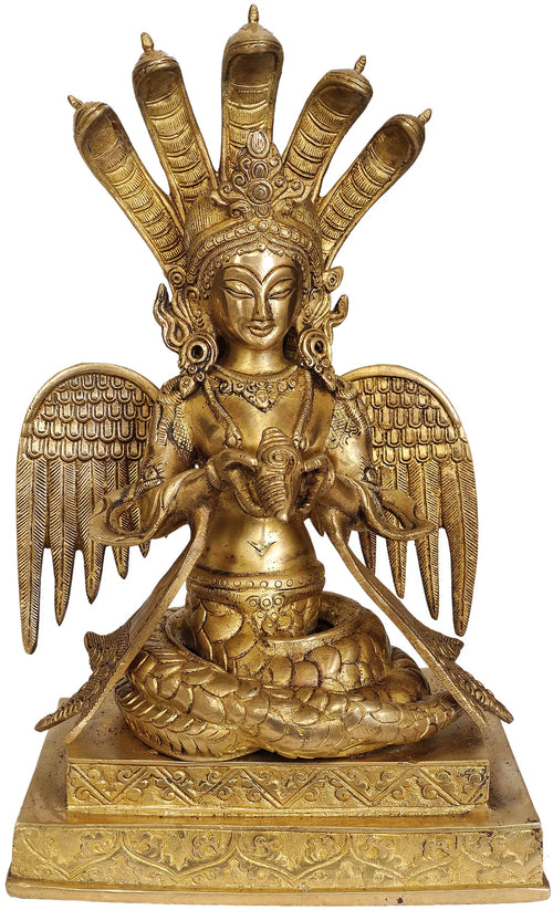 12" Naga-Kanya Snake Woman Handmade Brass Statue