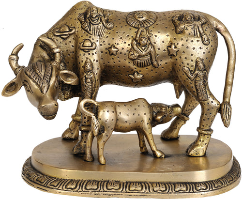 8" All Gods Live in the Cow Brass Statue Handmade