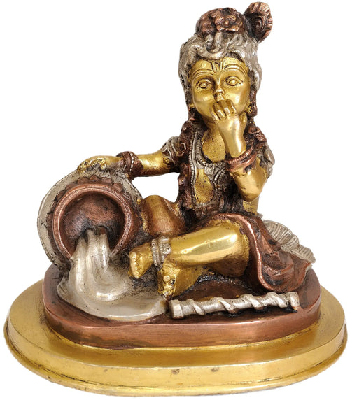 5" Baby Krishna Butter Thief Brass Statue Handmade