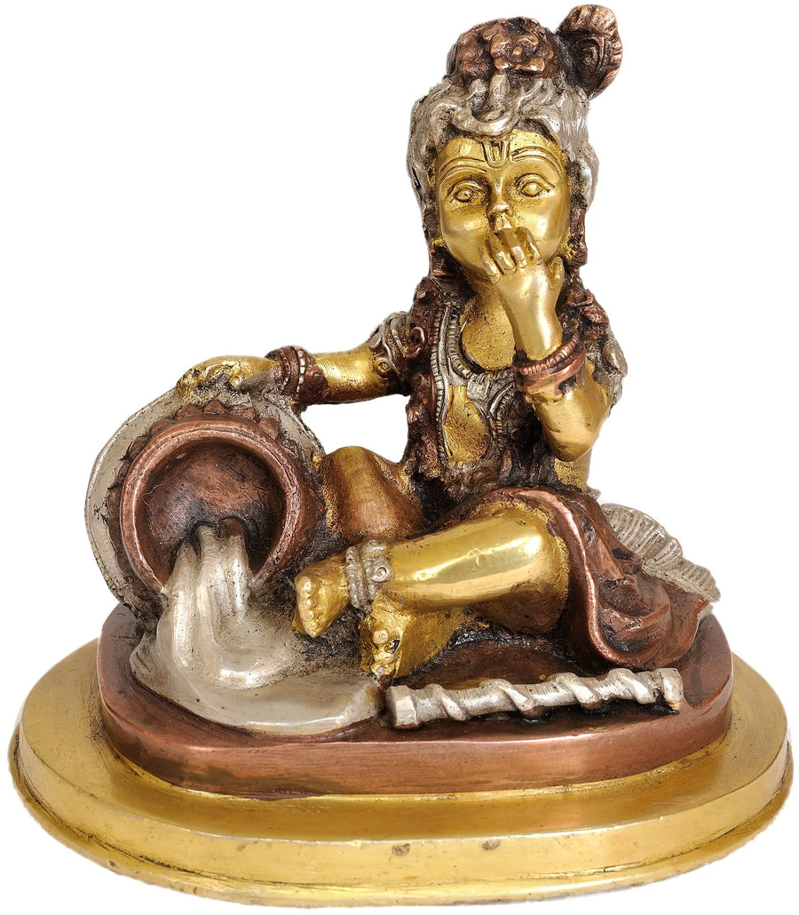 5" Baby Krishna Butter Thief Brass Statue Handmade