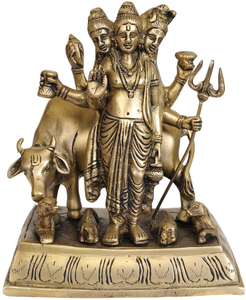 8" Dattatreya Brass Statue Handmade
