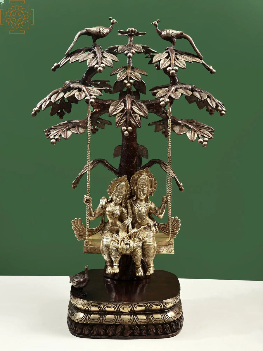 36" Handmade Brass Radha Krishna on Swing Idol for Home Decor